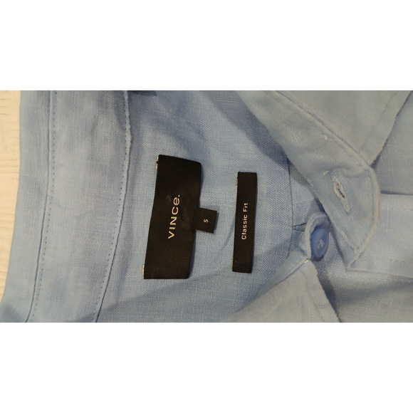 Vince Men's Blue Linen Short Sleeve Classic‎ Fit Casual Button Down Shirt Size S - Picture 5 of 7